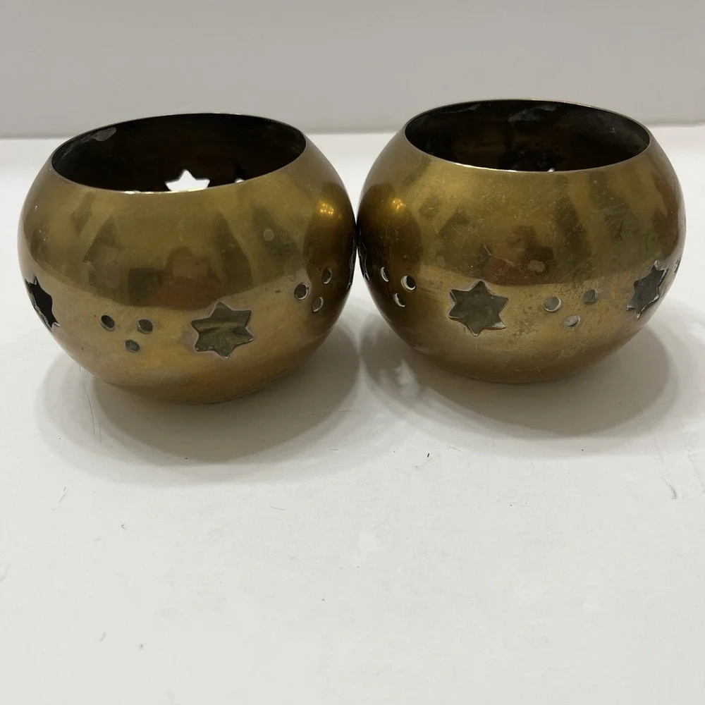 Vintage Brass Votive/Tea Light Holders Star Cut-Outs 3.5x2.5